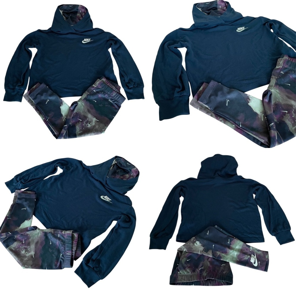 Nike Girls Navy Hoodie with Purple & Green Galaxy Joggers
